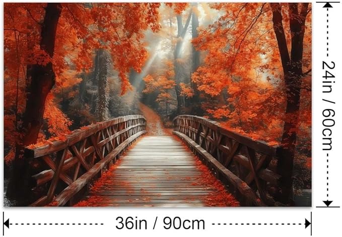 Yesad Autumn Bridge Canvas Wall Art, Fall Wall Art Room Décor Natural Posters Autumn Pictures Prints Wall Décor for Living Room Bedroom (Unframed,36”x24”,Bridge)