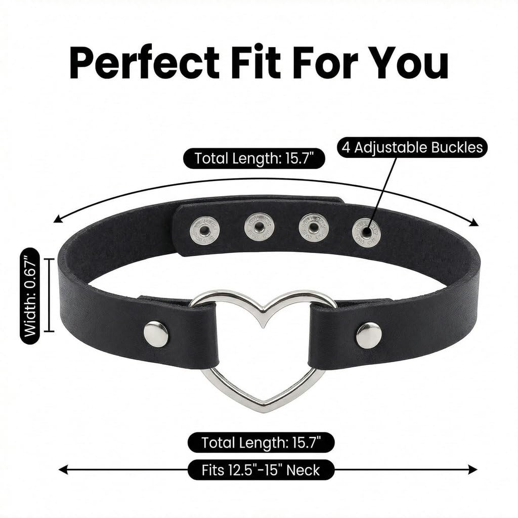 GlitterWe 2Pcs Daddy's Choker For Dating,Gothic Love Heart Leather Choker Necklace for Women,Punk Studded Rivet PU Collar Necklace With Spikes,Black Adjustable Letters Jewelry with Chain For Halloween Valentine's Day