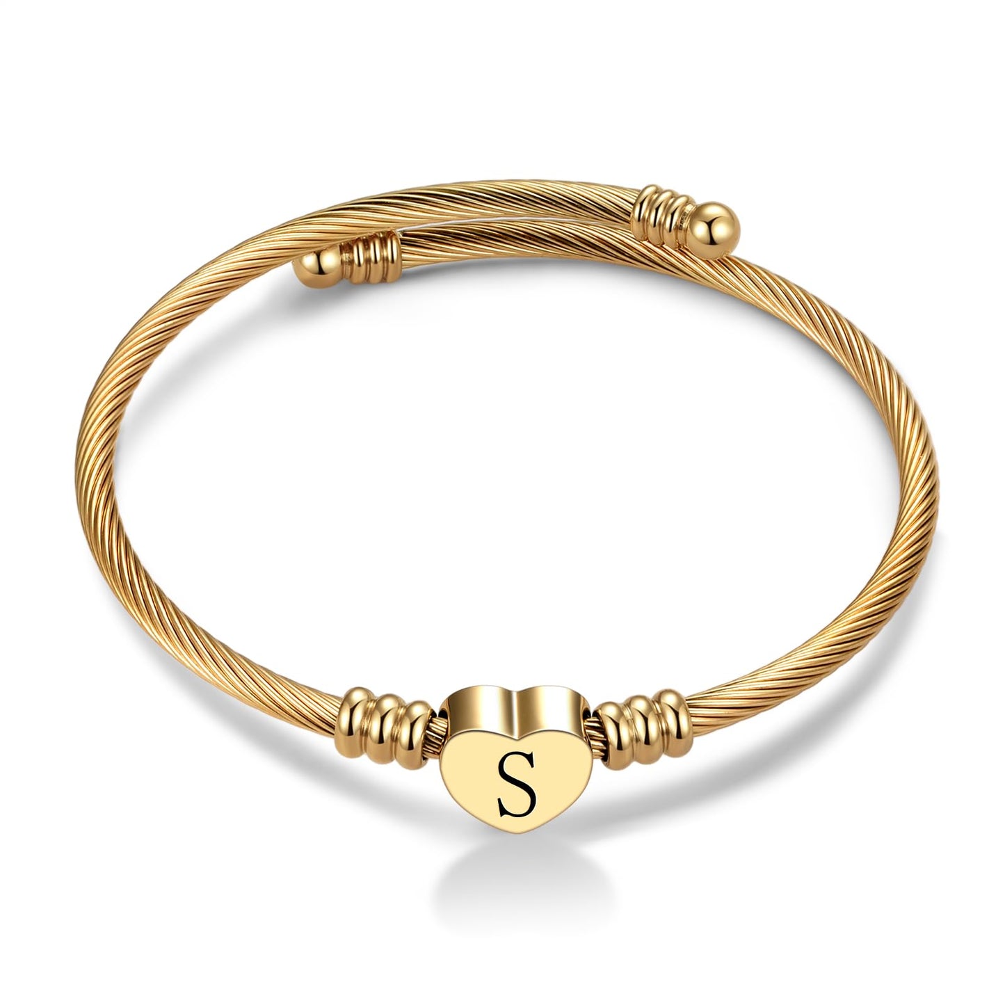 Chili Jewelry Women Gold Initial S Letter Heart Cuff Bracelets Stainless Steel