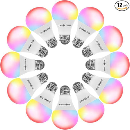 DAYBETTER Tuya Smart Light Bulbs, RGBCW WiFi Color Changing Led Bulbs Compatible with Alexa and Google Home Assistant, A19 E26 9W 800LM Multicolor Led Light Bulb, No Hub Required, Light Bulbs 12 Pack