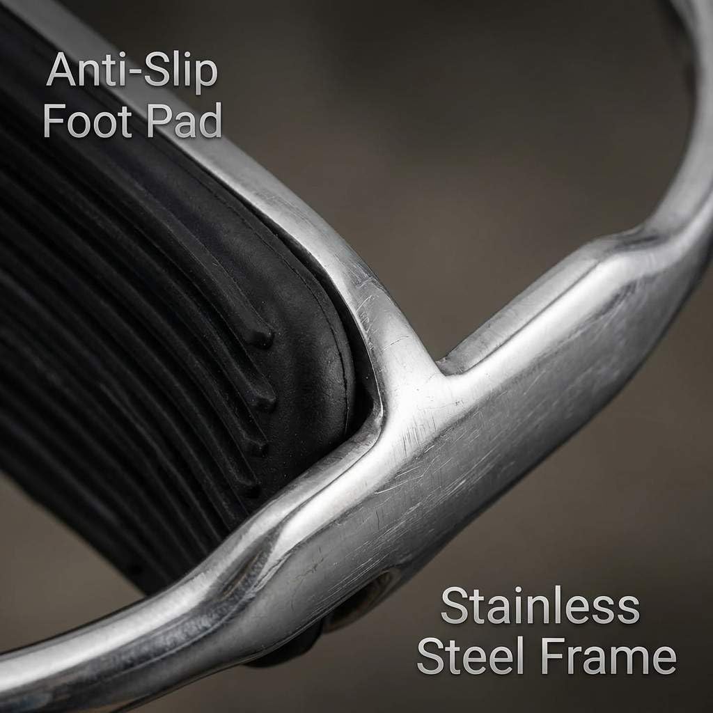 QWORK Horse Riding Stirrups, Hose Saddle, Safety Stirrup, Stainless Steel English Riding Protection Saddle, Knee Ankle Reduce Pressure, 1 Pair