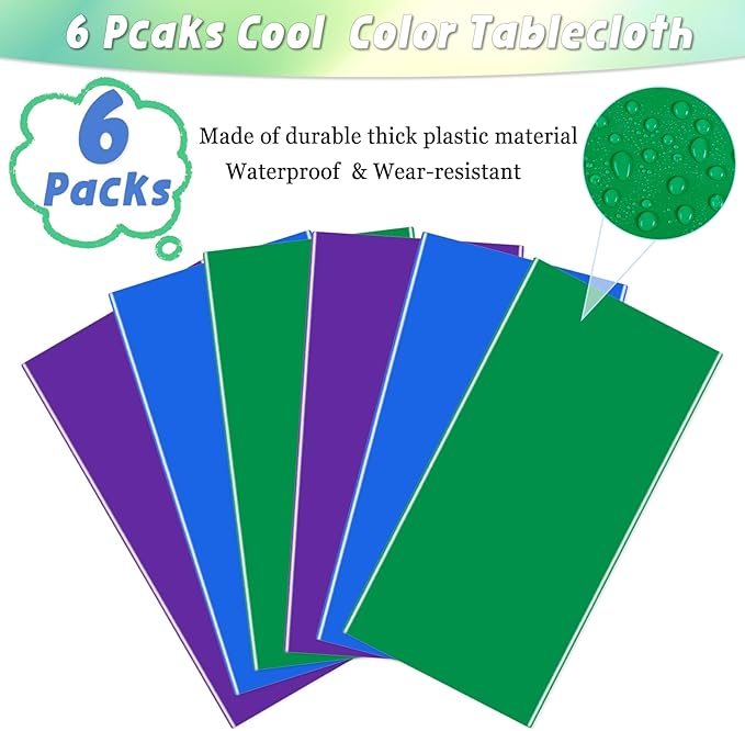 6 Packs Disposable Plastic Tablecloths 54 x 108 Inch Rectangle Waterproof Table Cloth Video Green Blue Purple Table Cover for Games Theme Parties Decorations Birthday