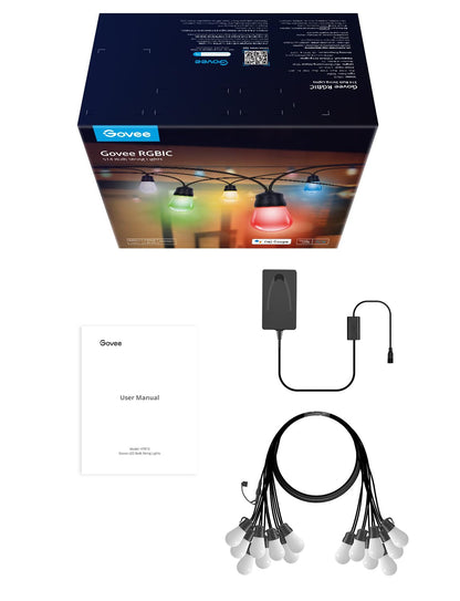 Govee Smart Outdoor String Lights H7015, 48ft RGBIC Outdoor Lights with 15 Dimmable LED Bulbs, IP65 Waterproof, Color Changing Warm White Lights with 47 Scene Modes for Patio, Backyard, App Control