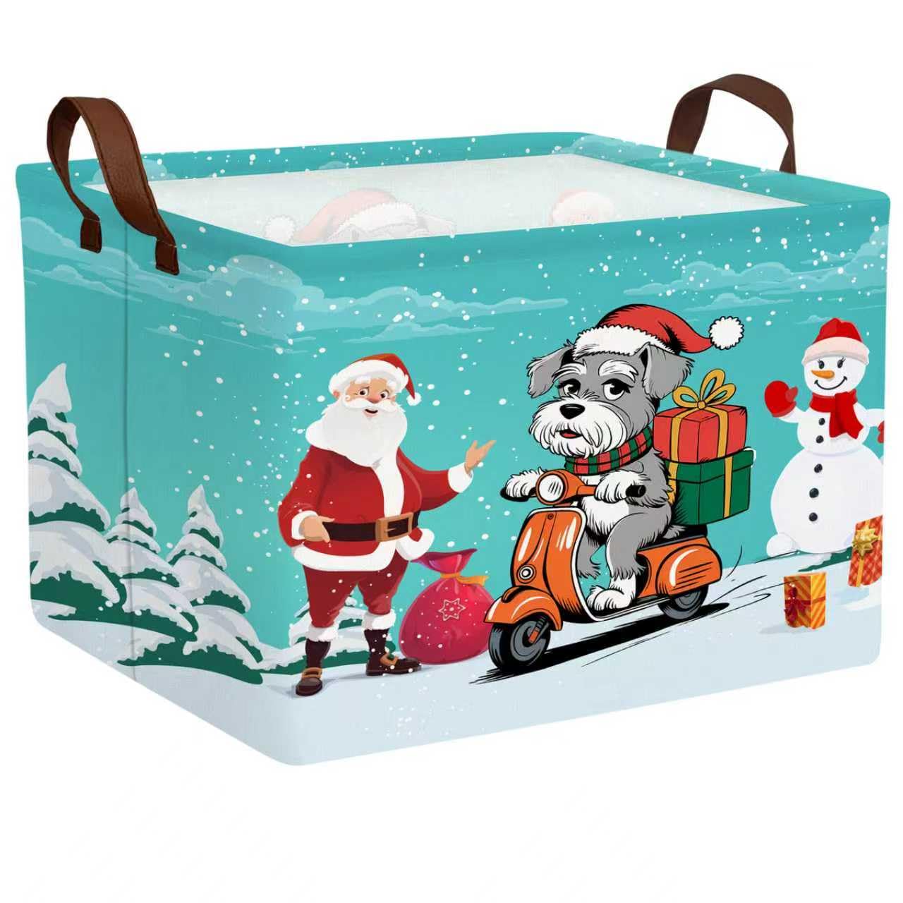 NIETEIN Large Kids Christmas Holiday Gift Empty Baskets Collapsible Families Holiday Storage Bin with Handle (Santa Claus Dog Snowflake)