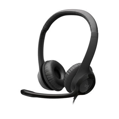 Logitech H390 Wired Headset for PC/Laptop, Stereo Headphones with Noise Cancelling Microphone, USB-A, in-Line Controls, Works with Chromebook - Black