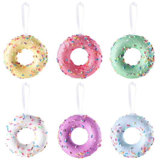6Pcs Donut Party Decorations Ornaments, Hanging Christmas Tree Candy Gift, Macaron Color Dessert Donut Pendant Set for Xmas New Year Easter Birthday Home Party Supplies (Donut)