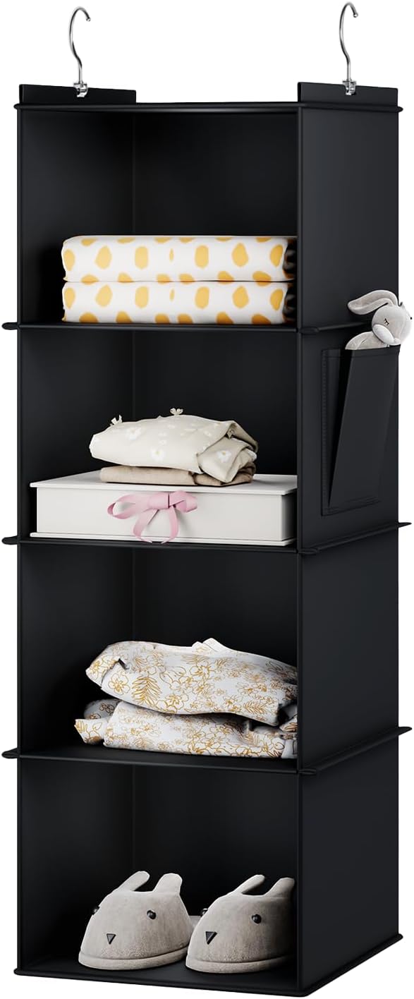 YOUDENOVA Hanging Closet Organizer, 4-Shelf Closet Hanging Storage Shelves