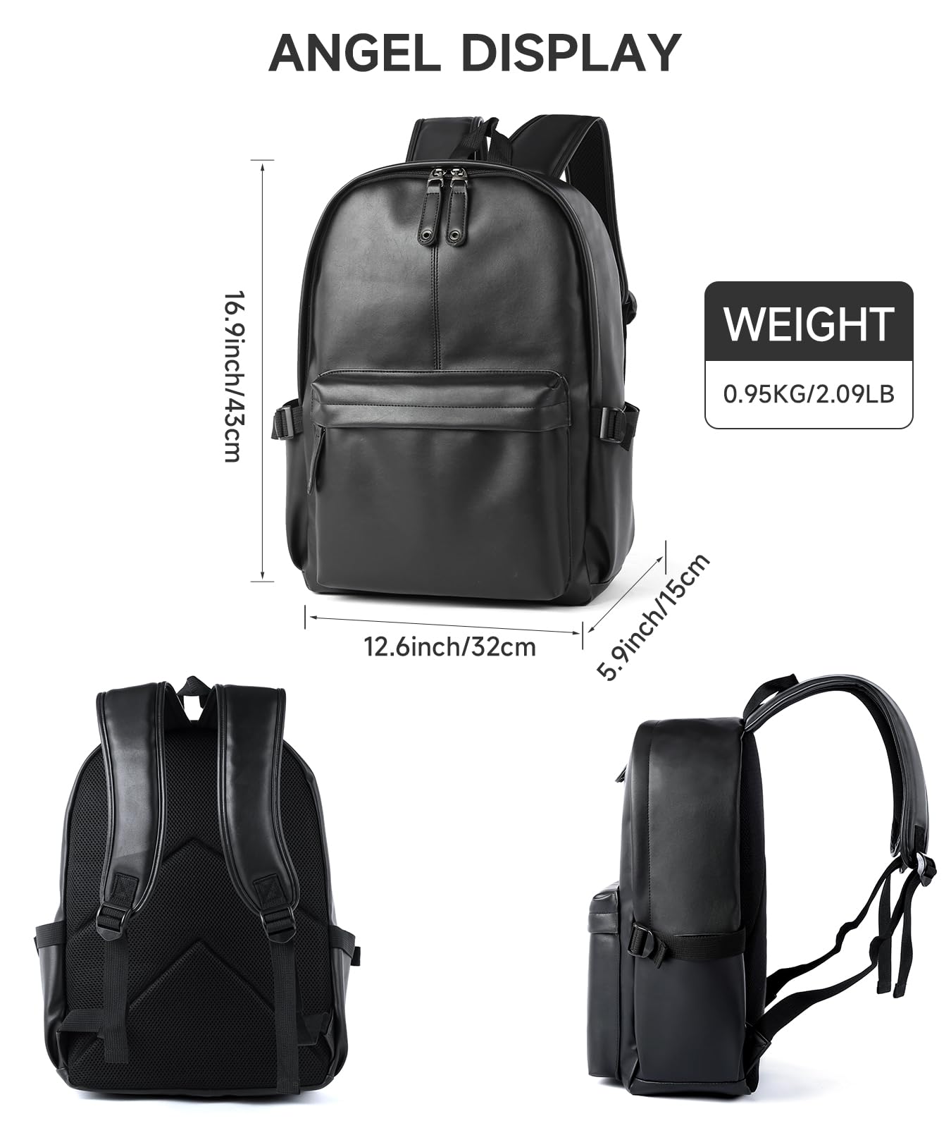 MOYYI Leather Backpack for Men Black Large Backpack Fit 15.6inch Laptop Rucksack Waterproof for business Commute Casual Daypack