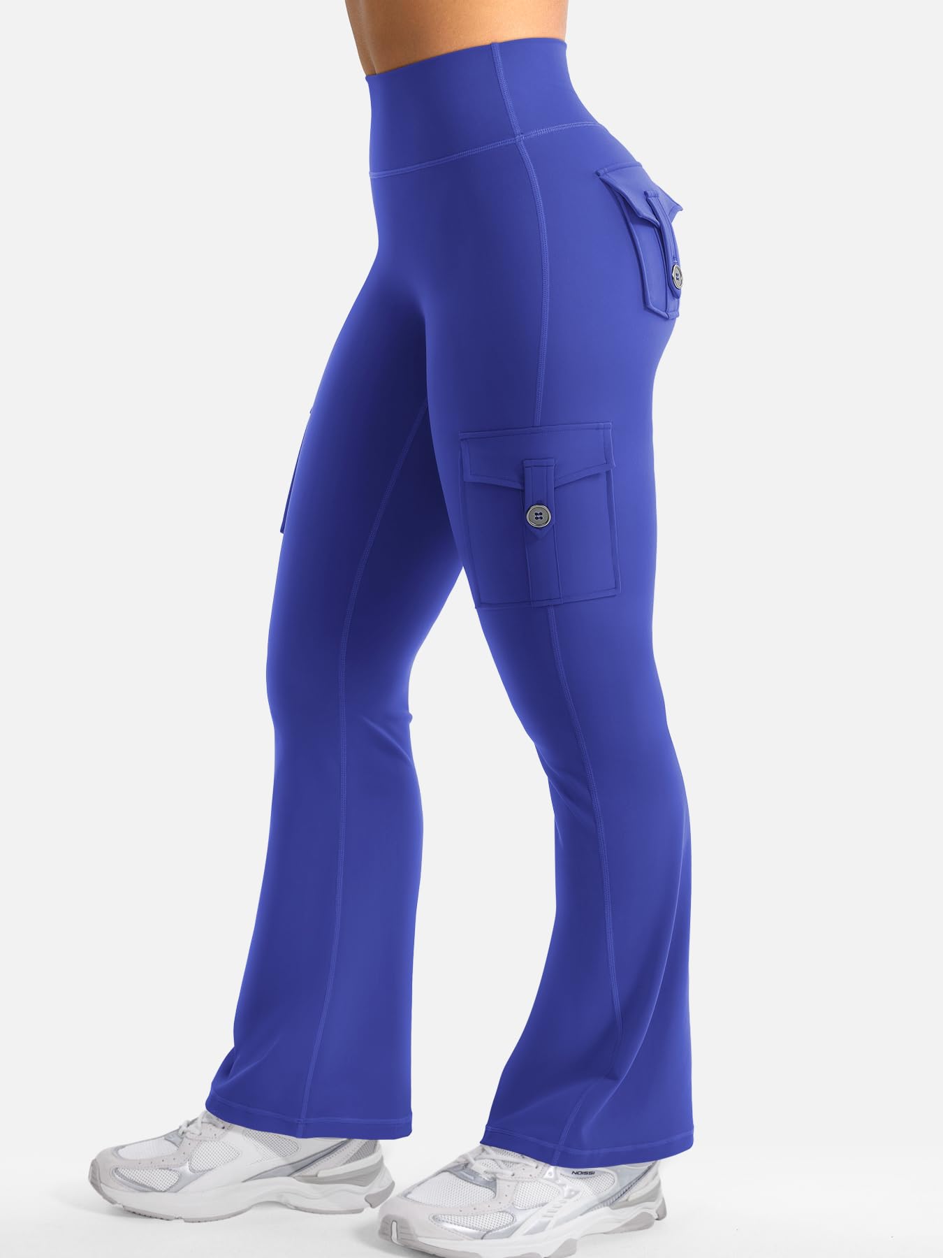 YEOREO CoreFlex Women Workout Flare Leggings with Pockets Scrunch Cargo Gym Yoga Leggings 28" Inseam Dazzling Blue S