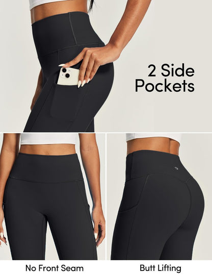 IUGA Compression Leggings for Women Tummy Control No Front Seam Leggings with Pockets High Waisted Workout Yoga Pants Black