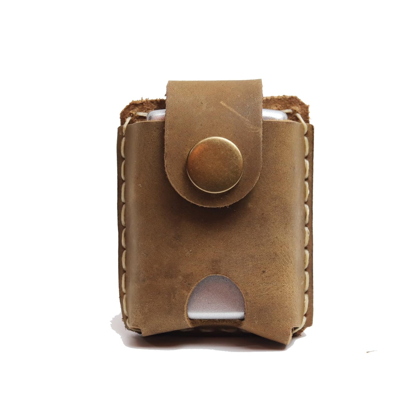 Yantahms Handmade Vintage Genuine Leather Lighter CaseHand-Stitched Lghter Shell Cover Lighter Holder Belt Case (Light Brown)