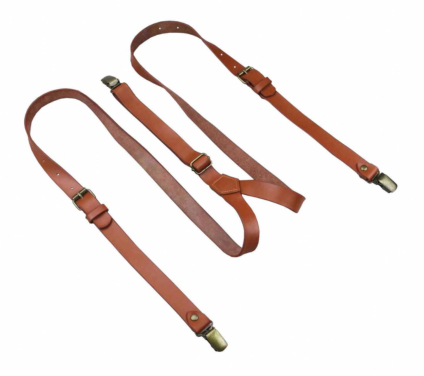 Entwineno Mens Leather Suspenders - Buckle Pattern Adjustable Braces - Wedding Groom (Cognac Brown, L Adult (5'10"~6'1"))