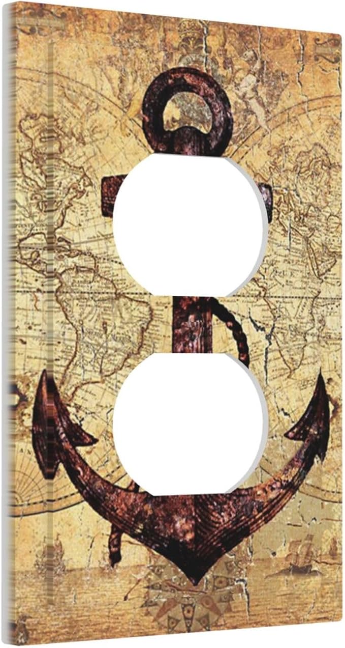Anchor Nautical Vintage Map 1 Gang Single Duplex Light Switch Plate Outlet Cover Decorative Wall Plate Switchplate Electrical Faceplate for Office Livingroom Home Decor