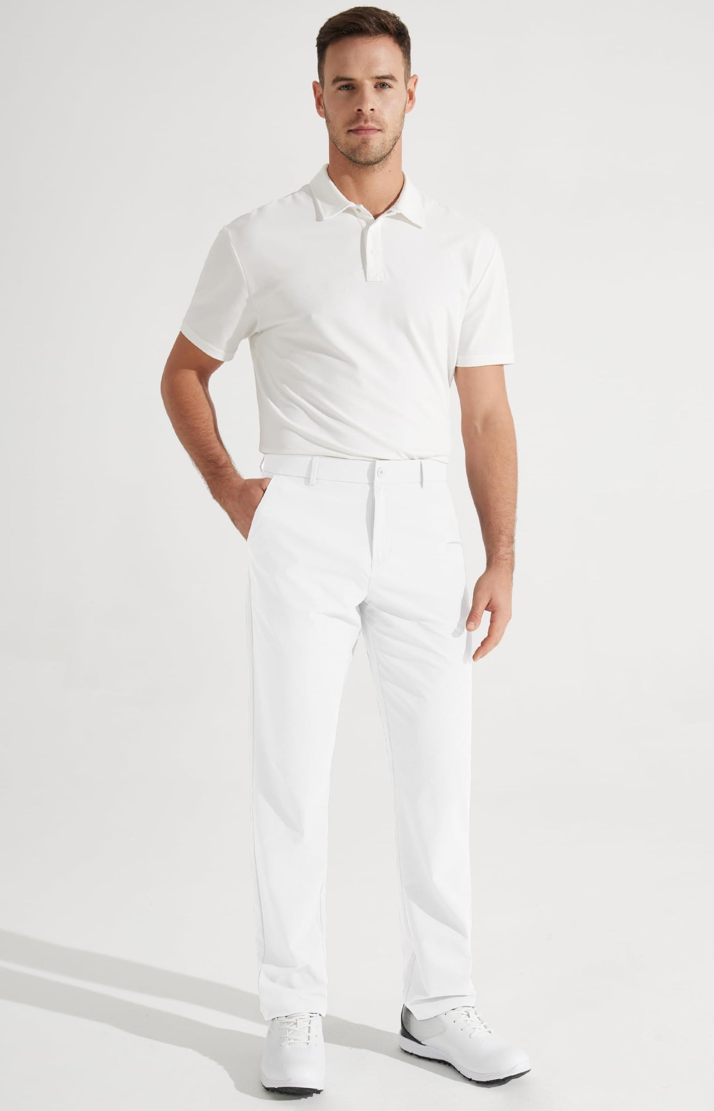 Libin Mens Golf Pants Stretch Work Dress Pants 30" Quick Dry Lightweight Business Casual Pant for Men Comfy Water Resistant with Pockets, White, 38W x 30L