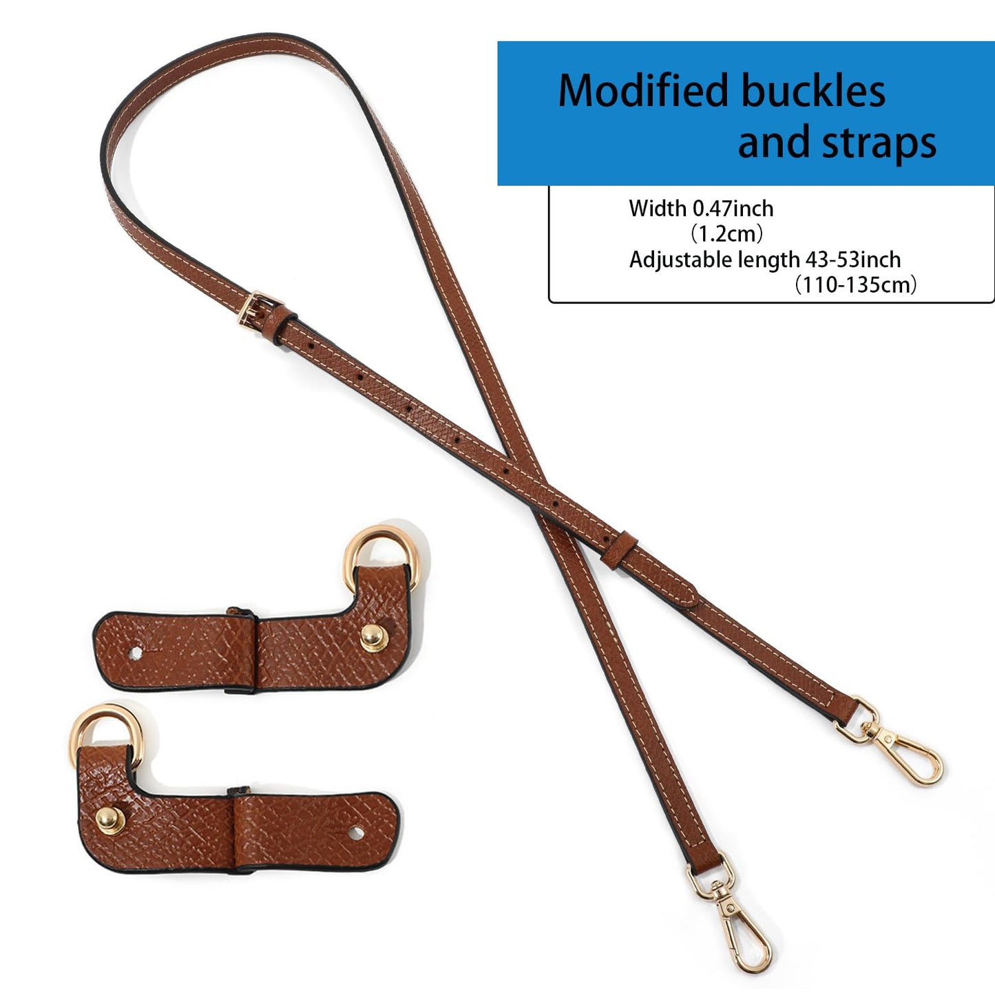 RYYXZXL Leather Purse Straps Replacement Shoulder Strap Leather Adjustable Crossbody Strap Suitable for Long champ Handbags（Brown+gold Hardware）
