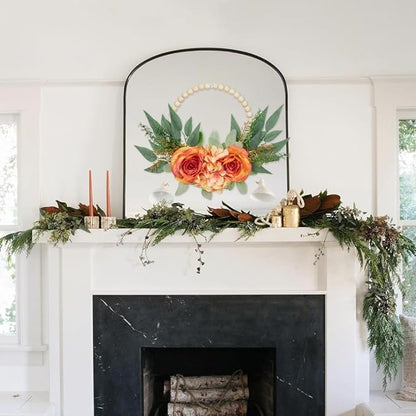 Spring Wreaths for Front Door 10" Artificial Floral Wood Bead Wreaths Eucalyptus Leaves Rose Hydrangea Wreaths for Front Door Boho Farmhouse Wall Decor 2 Pack - Orange