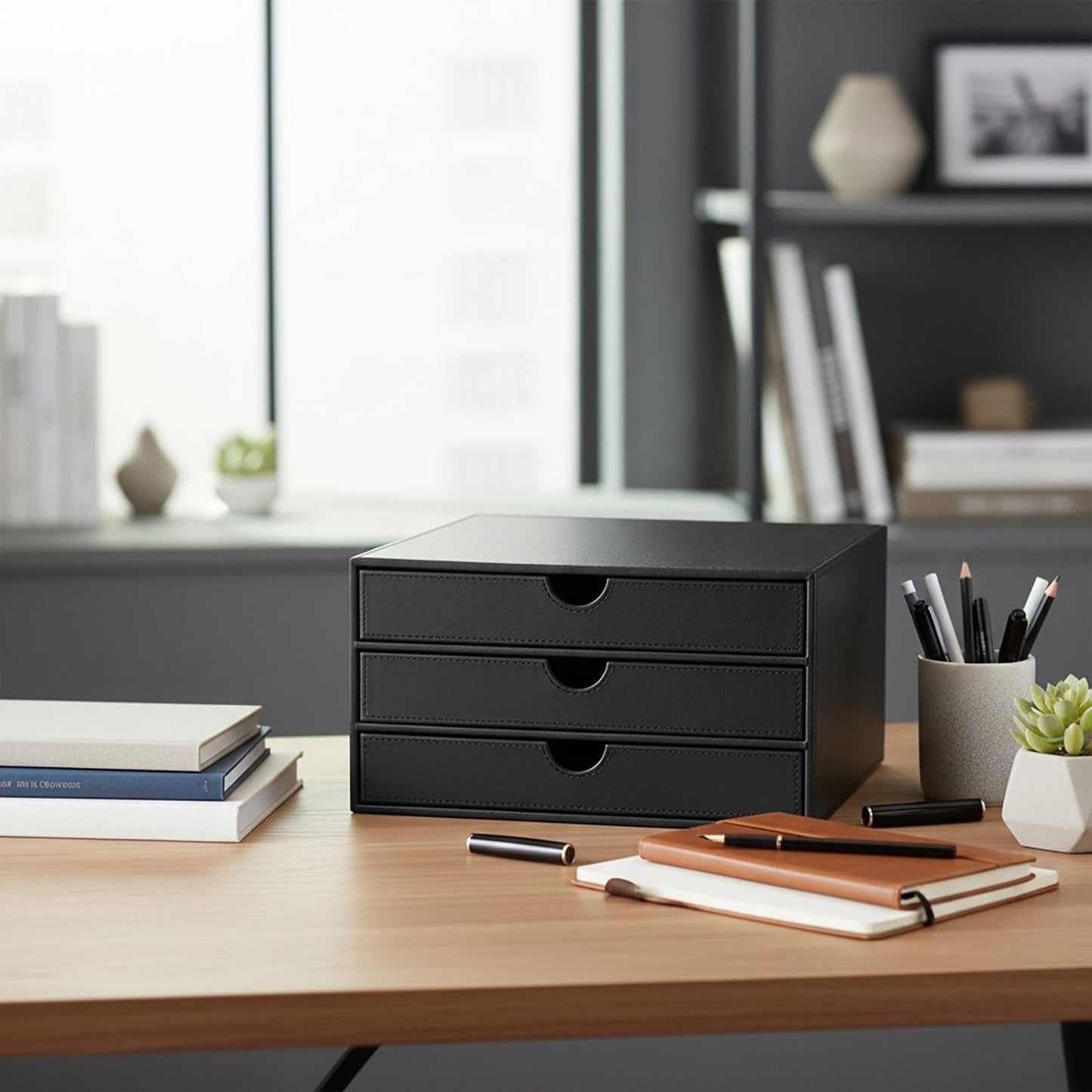 UnionBasic Document Organizer, 3-Drawer File Cabinet Document Storage Box, Office Desktop Filing Organizer, Black