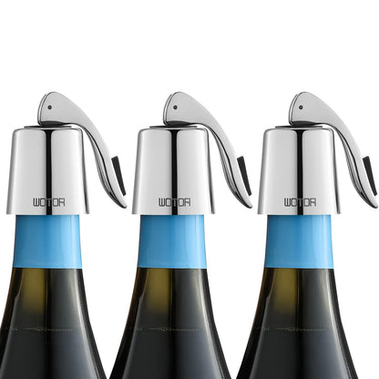 WOTOR Wine Stoppers Stainless Steel Wine Bottle stopper Plug with Silicone Reusable Wine Saver Leak proof Keep Fresh Silver 3 pack