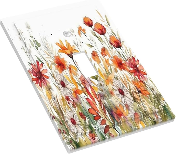 Watercolor Wild Flower Floral 1 Gang Single Toggle Light Switch Covers Decorative Wall Plate Switchplate Electrical Faceplate for Nursery Bedroom Bathroom Decor