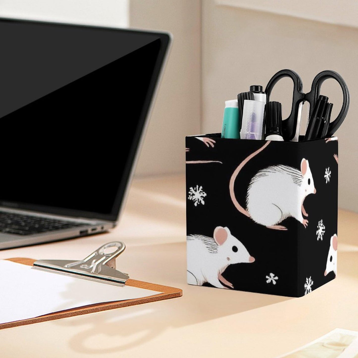 UTRSIFB Holder Cup Makeup Brush Storage Organizer, Waterproof Multifunctional Office Supplies, Pen Holder Square Leather Pencil Opossum