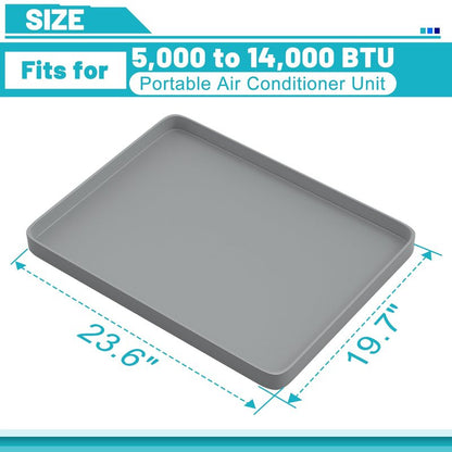 Chiligent Portable Air Conditioner Drip Pan, 23.6" x 19.7" x 0.75" Non-Slip Large Drip Tray with Raised Edges, Prevent Water Leakage & Floor Damage, Portable AC Drip Pan & Mini Fridge Mat, Gray