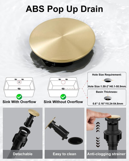 Aolemi Bathroom Sink Faucet, 4 Inch Centerset Waterfall Faucet for 2 or 3 Hole Vanity Sink, 2 Handle Vanity Faucet with Pop Up Drain and Supply Lines, Brushed Gold