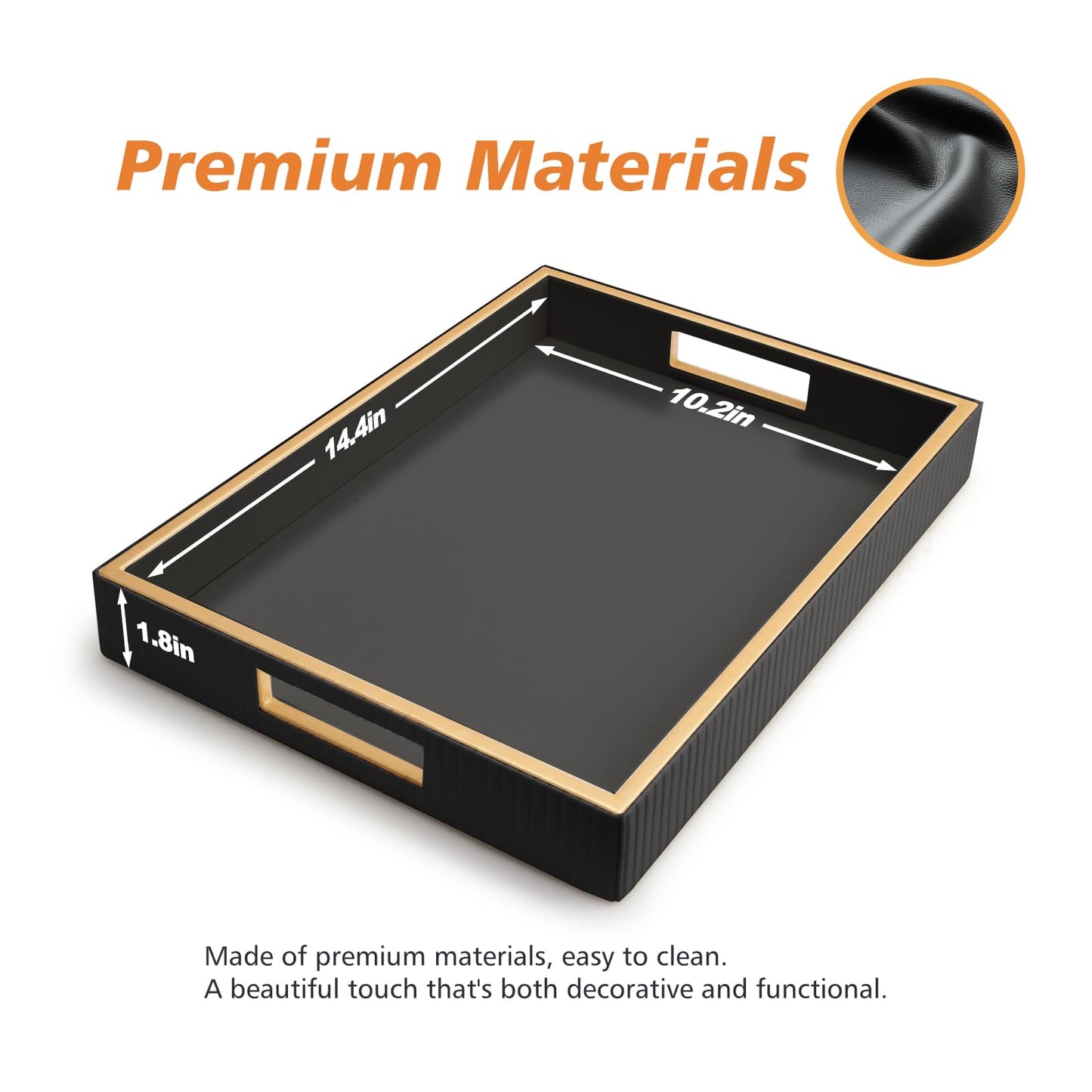 SANZIE Leather Tray Desktop Storage Organizer Premium Serving Tray Decorative Tray Valet Tray for Sundries Cosmetics Phone Wallet Cutlery (Black Holder)