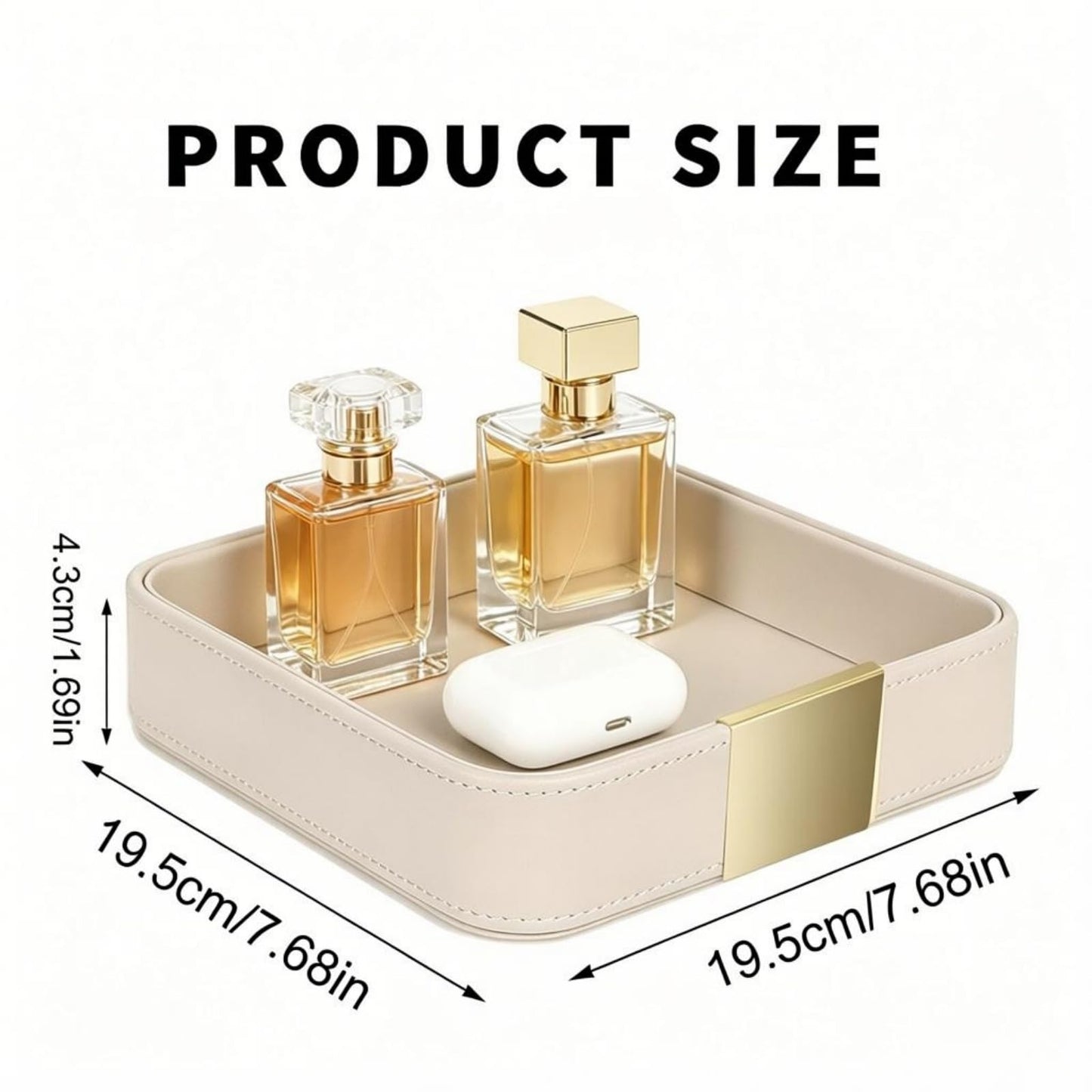 SANZIE Luxury Leather Desktop Storage Small Catchall Organizer Decorative Tray for Entryway Table to Hold Jewelry Watch Cosmetics Keys Phone Wallet, Home & Office Accessories (Metal Gilded, Grey)