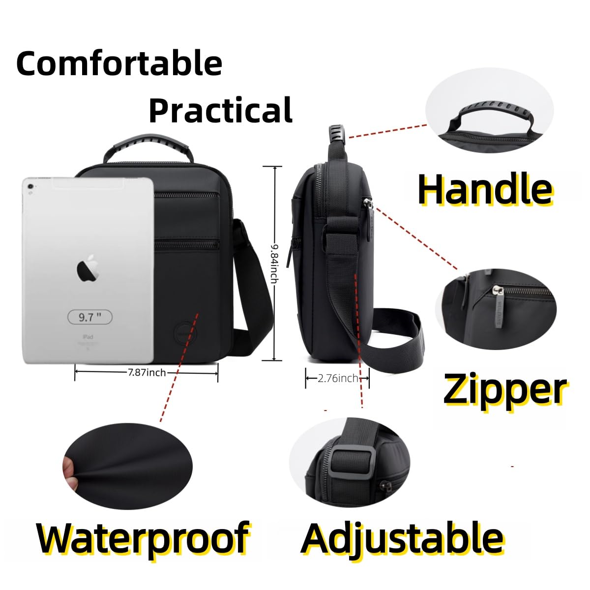 Yowenthra Small Messenger Bag for Men Women,Anti Theft Crossbody Shoulder Bag for Men Adjustable Strap Water Resistant (Black)