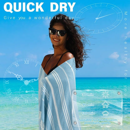 Thin Turkish Beach Towel - Lightweight Quick-Dry Cotton | Extra Large Sand-Free Bath & Pool Accessory