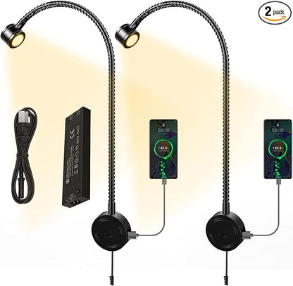 VST Bed Reading Lights for Headboard, Bedside Wall Mounted Reading Lamp, Reading Light Touch to Adjust Brightness with USB/Type-C Charging Ports, ETL-Listed