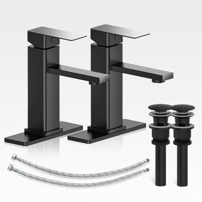 Casavilla Bathroom Faucets Set with Pop Up Drain, Modern Single Handle Black Bathroom Sink Faucet w/Deck Plate(1 or 3 Hole), Farmhouse RV Vanity Sink Faucet-2 Sets, baño lavamanos Llave