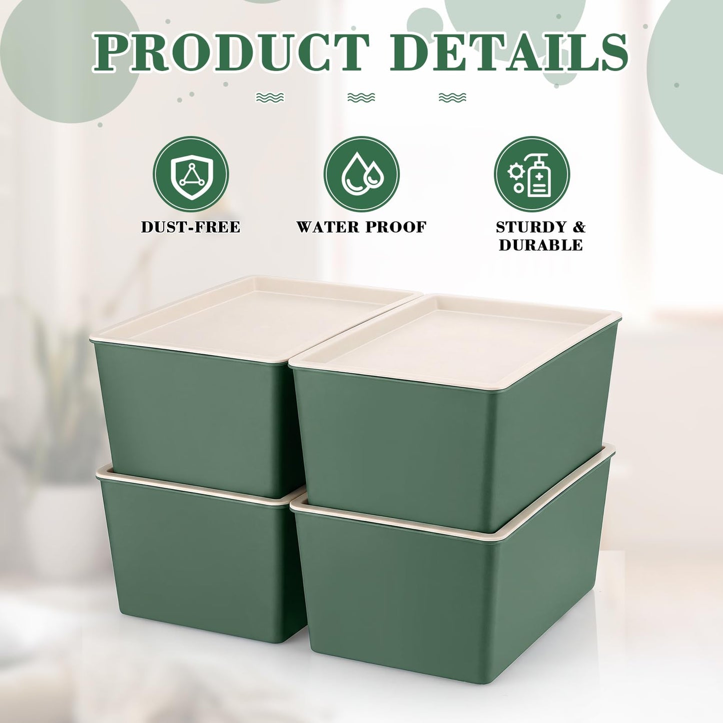 Menkxi 4 Pcs Storage Bins with Lids Plastic Stackable Containers for Organizing Shelves Christmas Ornament Box Baskets(Green,Large)