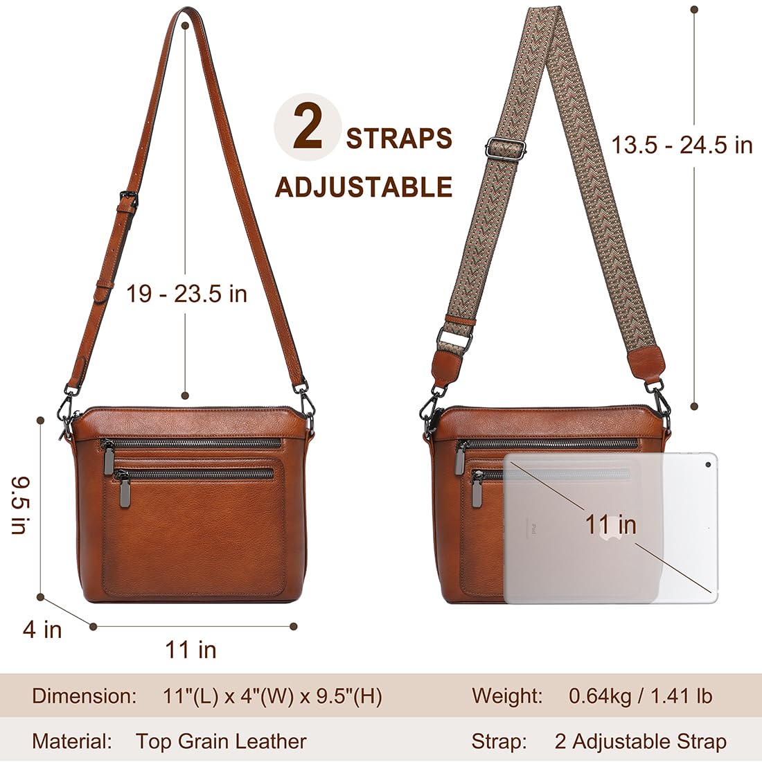 COOLCY Genuine Leather Crossbody Bags for Women Purses and Handbags for Ladies with Multiple Pockets Shoulder Satchel Bag