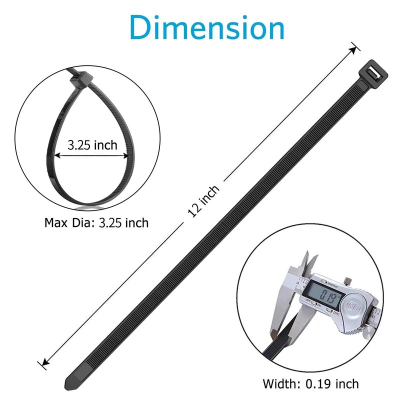 Zip Ties 12 inch (1200 Pack), Black, 50lbs Tensile Strength, UV Resistant Cable Ties for indoor and outdoor by Karoka