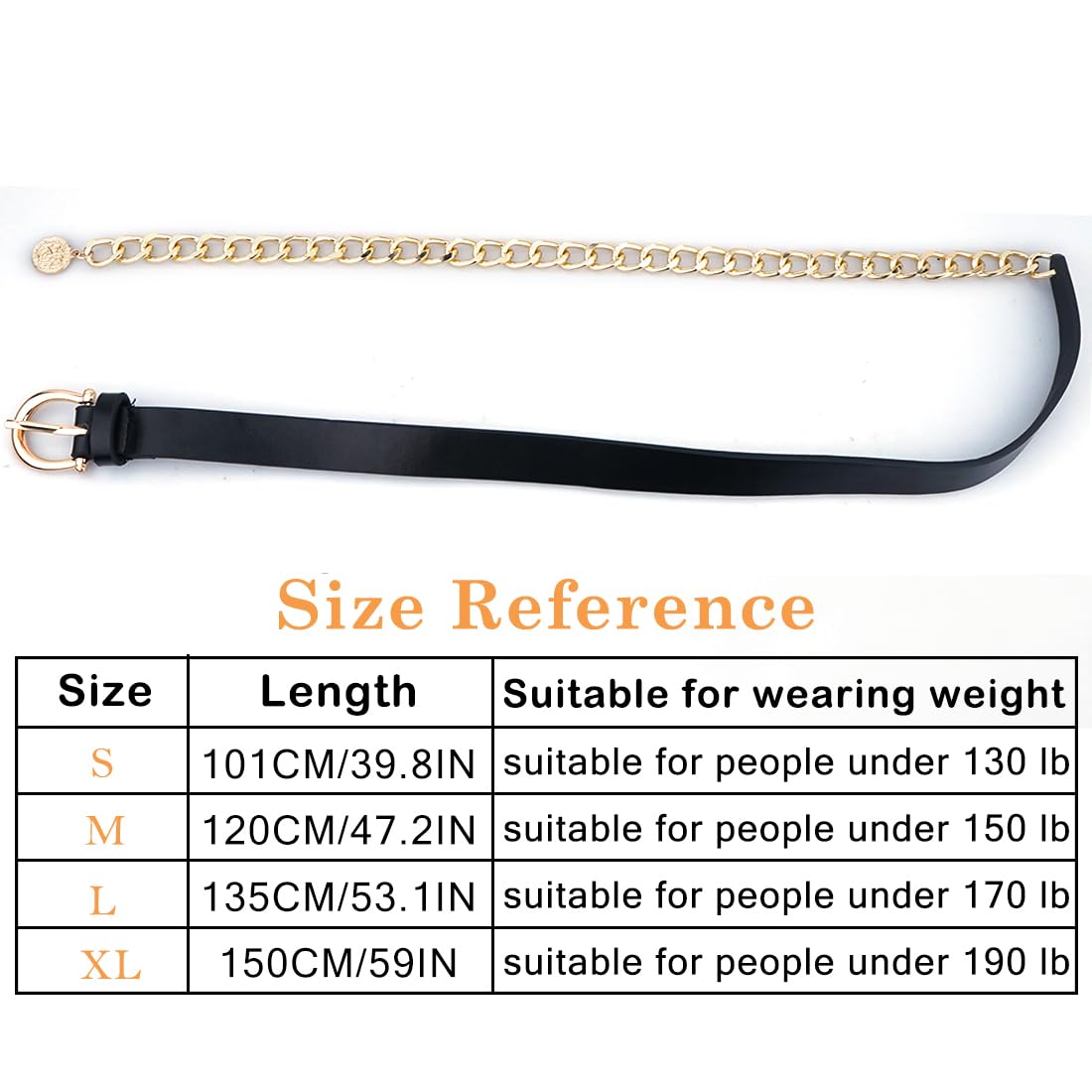 Heyjoin Waist Chain belts for Women Metal Body Waist Belt Chunky Leather Belly Link (Buckle Leather Black-M)
