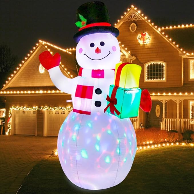 AerWo 5ft Christmas Inflatables Outdoor Decorations, Inflatable Snowman Christmas Blow Up Yard Decorations with Rotating LED Lights for Yard Garden Decorations Indoor Outdoor