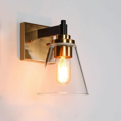 KSANA Wall Sconces, Black and Gold Wall Lights for Bedroom, Wall Mounted Lamps with Flared Glass Shade for Living Room, Bathroom,