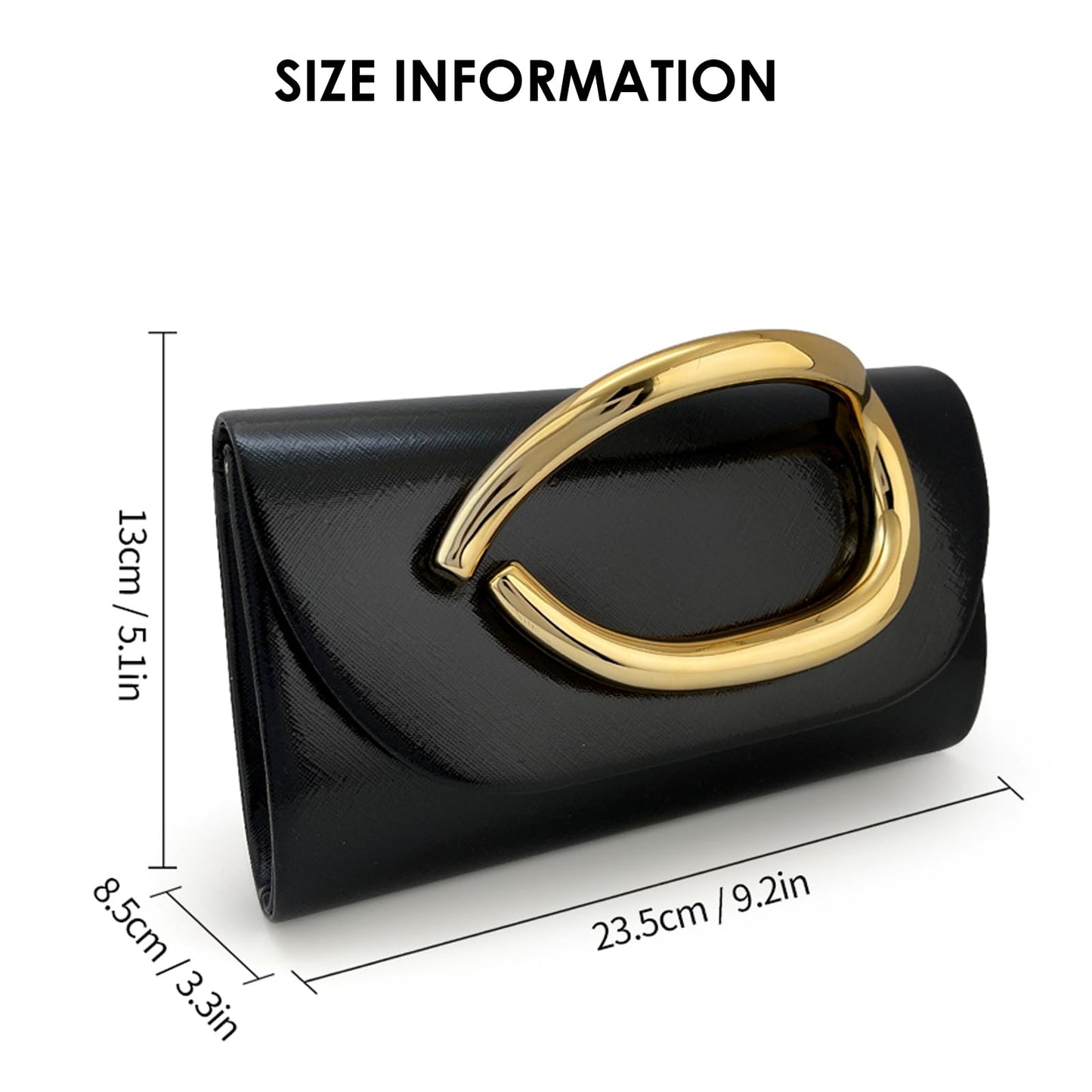 MYHOZEE Clutch Purses for Women Formal Black Clutch Vegan Leather Evening Bag Elegant Wedding Clutch Detachable Chain Handbag Trendy Gold Handle Purses