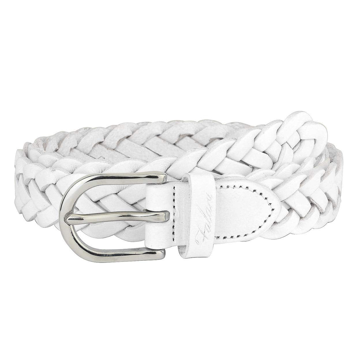 Falari Women's Leather Braided Belt 6007 - White-S