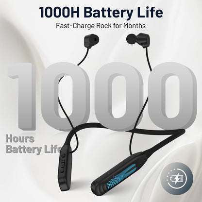 Podity Neckband Bluetooth Headphones, 1000H Extra Battery Life with Display Magnetic Earphones,Wireless Stereo Earbuds with Microphone, Waterproof in-Ear Headset for Sports/Workout/Office (Black)