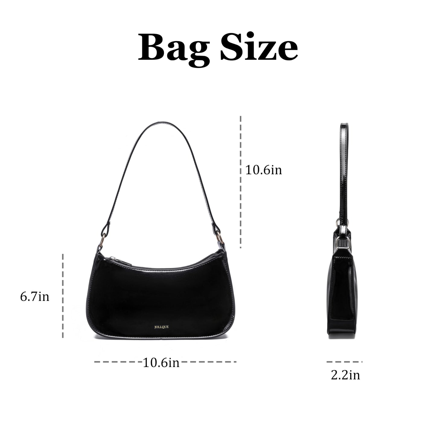 JOLLQUE Small Shoulder Bag for Women, Small Under the Arm Patent Leather Purses, Mini Purse Clutch Y2k Jelly Handbag Zipper Square Satchel Crossbody Bags(Black)