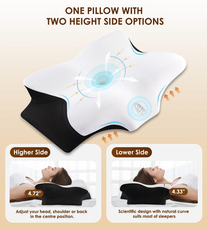 Cervical Pillow for Neck and Shoulder, Ergonomic Contour Memory Foam Pillows for Sleeping, Cooling Neck Support Pillow for Back Stomach Side Sleeper Dark Grey