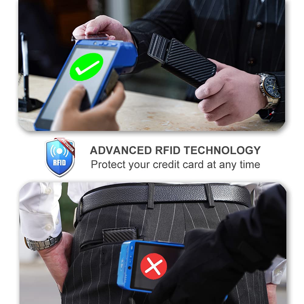 Aiuwo Wallet for Mens Wallet Card Holder,Smart,RFID Blocking,Slim Wallet for Front Pocket-8-12 Card Capacity (Pu Leather, Carbon Fiber)