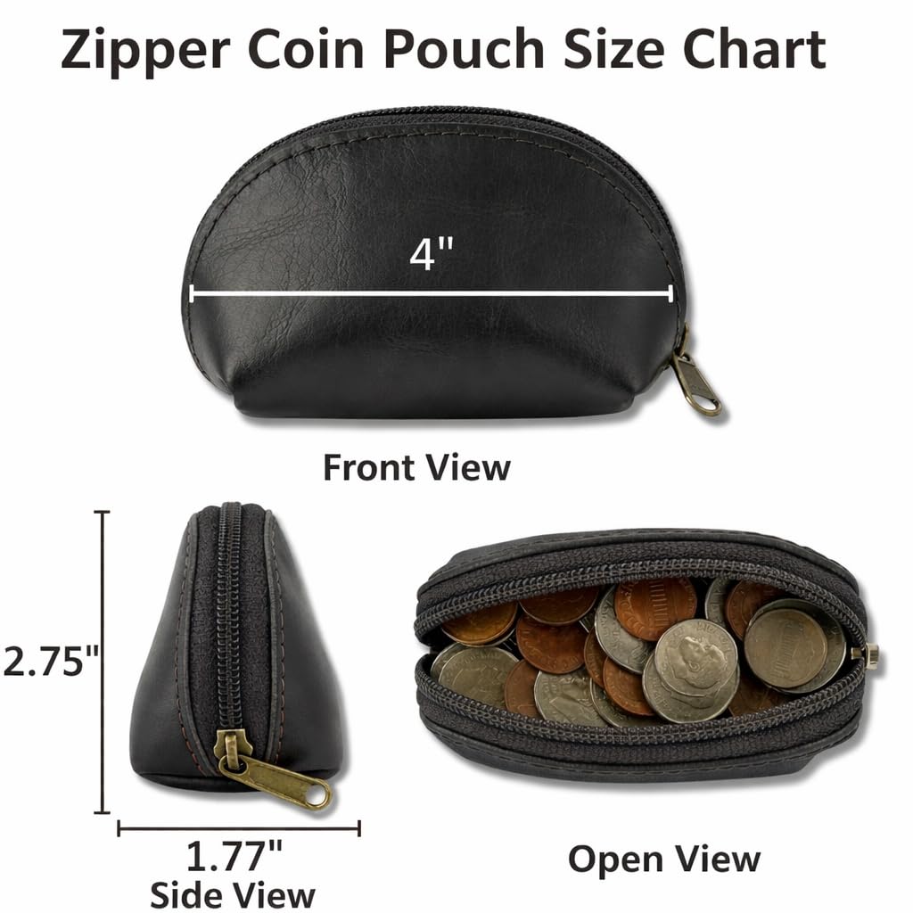 CestAntiQ, Leather Moon Pocket Coin Case, Mini Squeeze Coin Purse Pouch for Change, Black Leather Coin Holder Tray, Compact Wallet for Men & Women, Stylish & Durable, Elegant Coin Purse