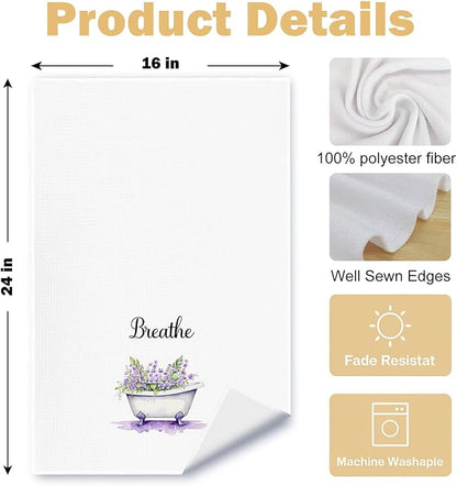Farmhouse Purple Botanical Bathroom Hand Towels, Relax Breathe Soak Unwind