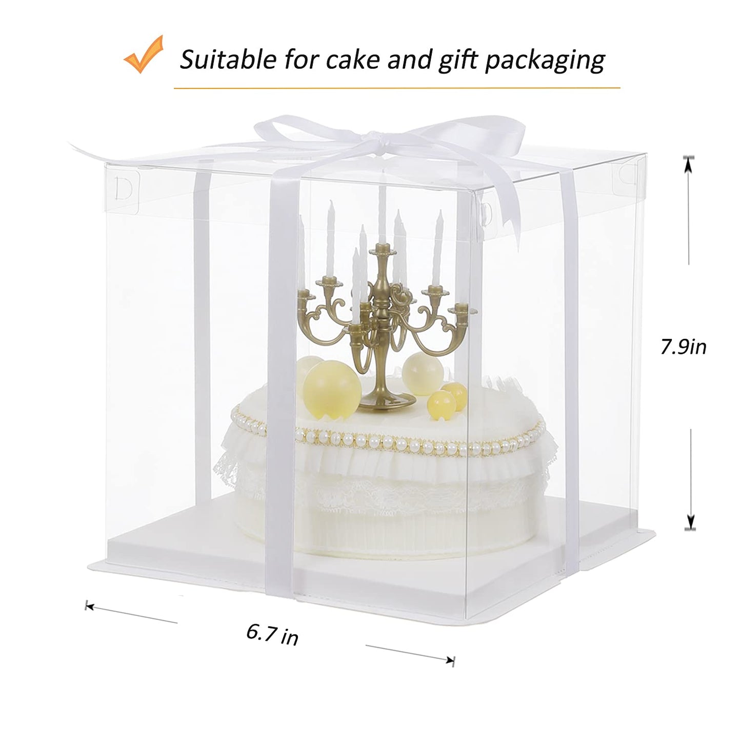 XININSUN 6Pcs clear cake boxes with Ribbon, 6inch cake boxes for Christmas Bakery Treat,Holiday Pastries,Gift Giving-White