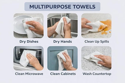 Serafina Home White Kitchen Hand Dish Towels: 100% Cotton Cloth Soft Cleaning