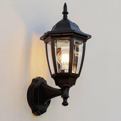 FUDESY 1-Pack 15 1/3" High Classic Outdoor Wall Lantern, 3000K Dimmable LED Edison Filament Bulb Included, Anti-Corrosion Plastic Materials, Black, FDS2542EB1