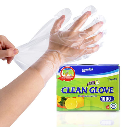 CLEANWRAP Disposable Gloves - LDPE, BPA FREE (1,000 Piece) - Mothers Day Gifts for Mom I Food Service & Clean Plastic Gloves Disposable, Korean, Clean Vinyl Glove